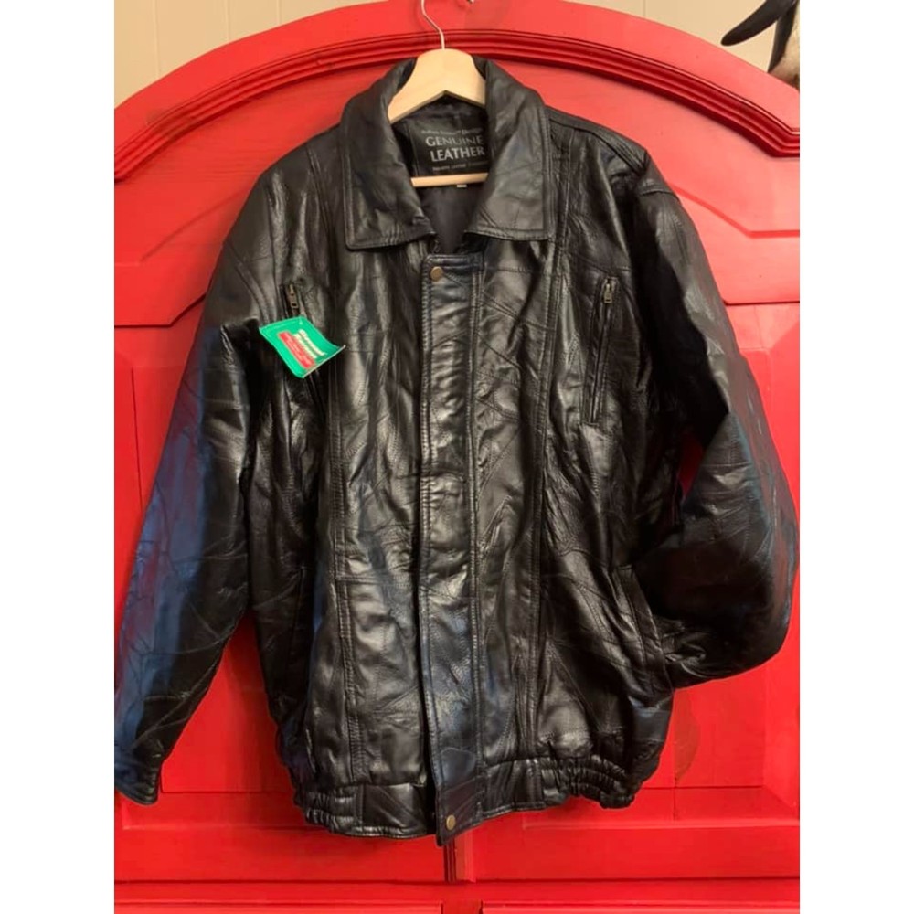 NWT Giovanni Navarre XXL Black Italian Stone Design Leather Coat Patchwork NEW